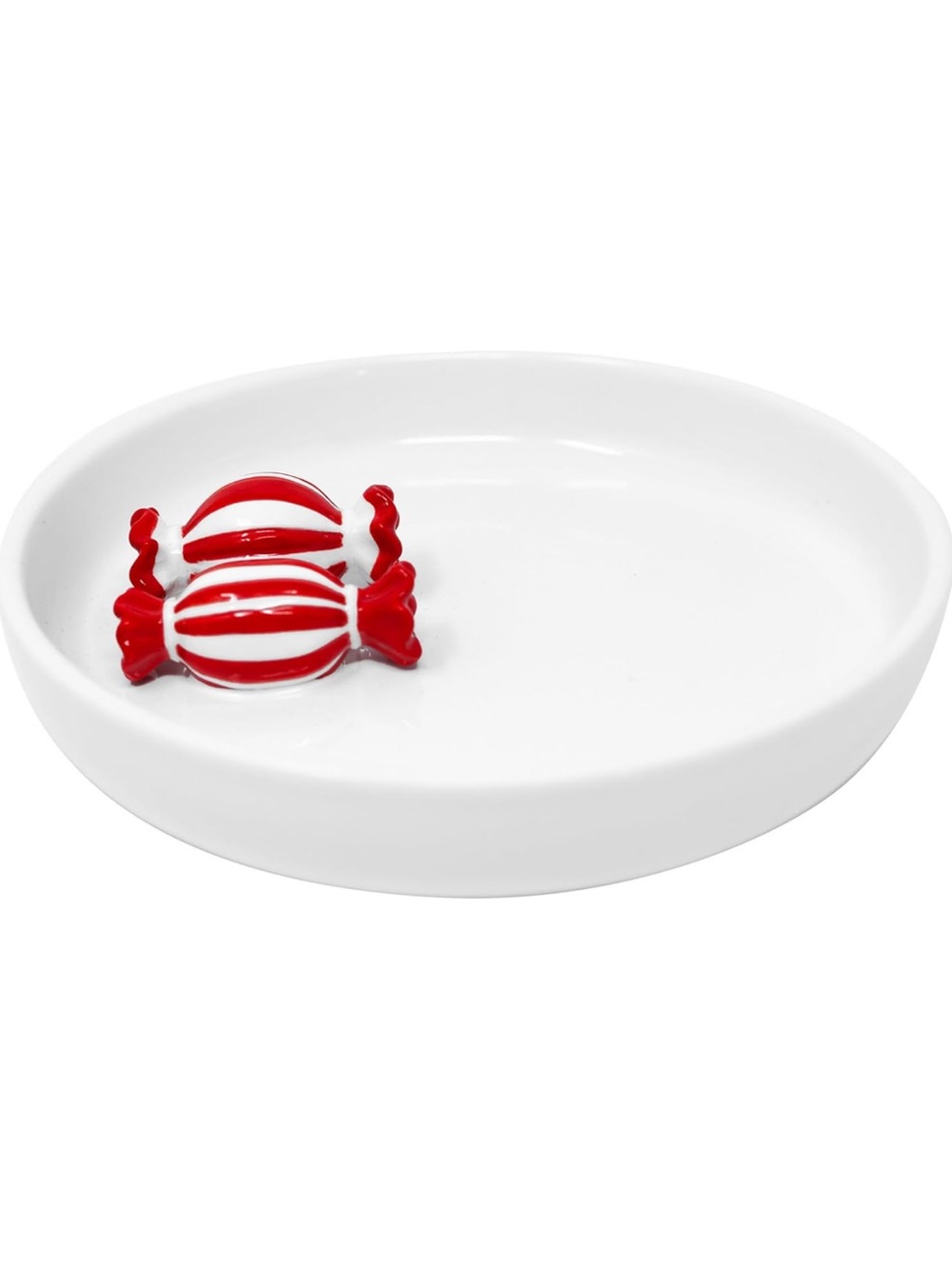 Draper James White Ceramic Candy Dish with Red Striped Accents